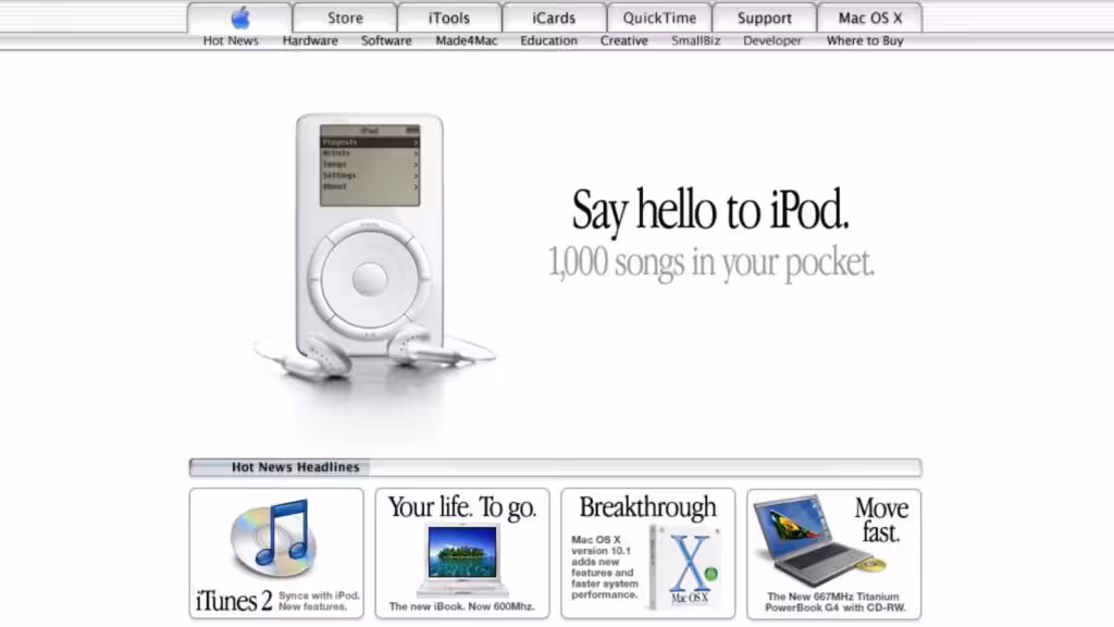 A professionally designed screenshot of the web design on an iPod's homepage.