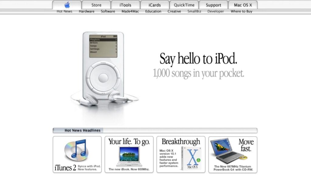A professionally designed screenshot of the web design on an iPod's homepage.