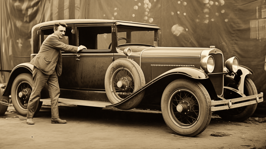 A man in a suit standing next to an old car, captured for web design purposes in Brisbane.
