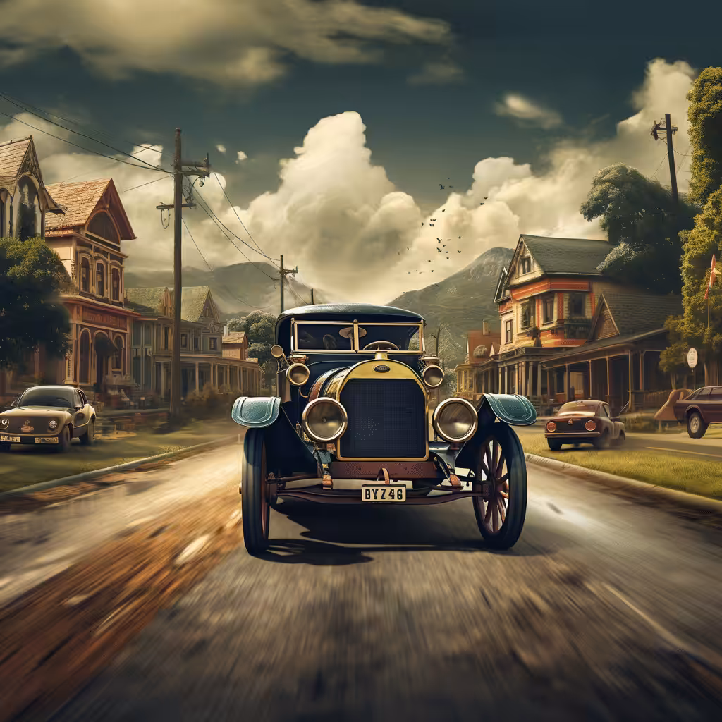 An old car driving down a street in Brisbane.