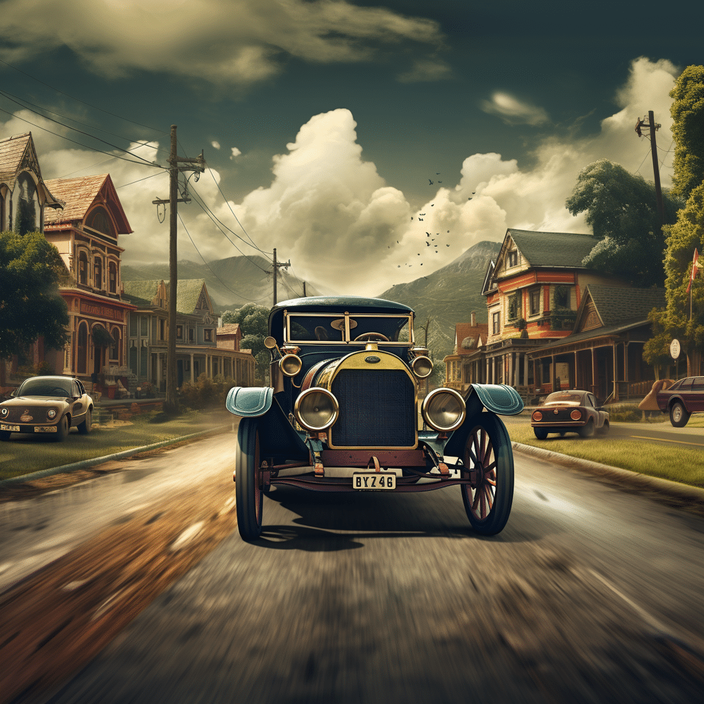 An old car driving down a street in Brisbane.